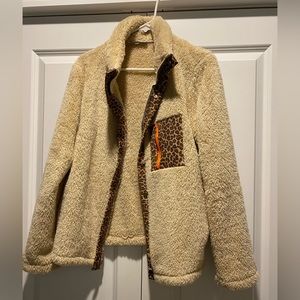 Teddy Leopard Detail Pullover Jacket